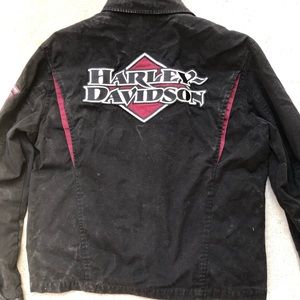 Vintage Harley Davidson black denim jacket.